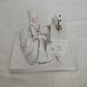 Ceramic Lady Playing Piano Musical Figurine White
